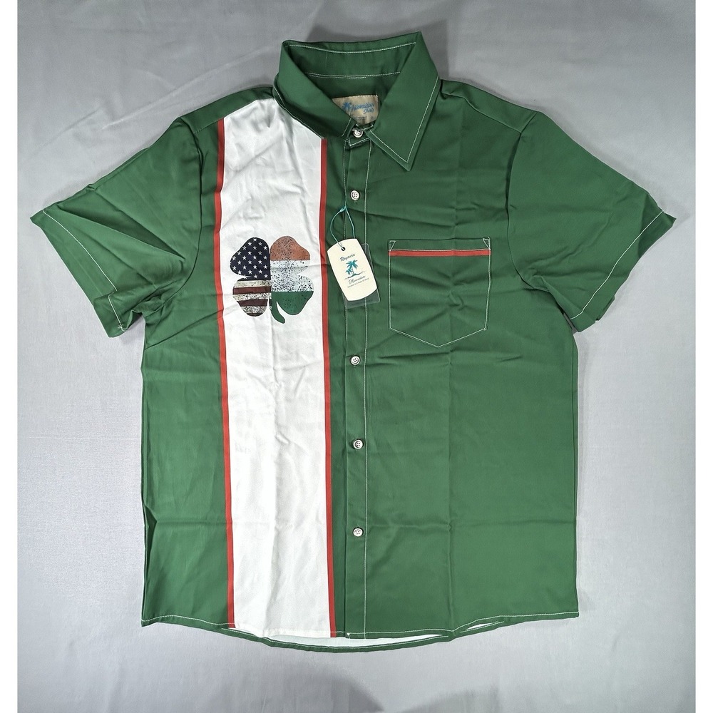 Royaura Hawaiian Button Down Short‎ Sleeve Shirt men's medium Clover St Patricks